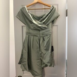 Lulu's Sage Green Off-Shoulder Mini Dress